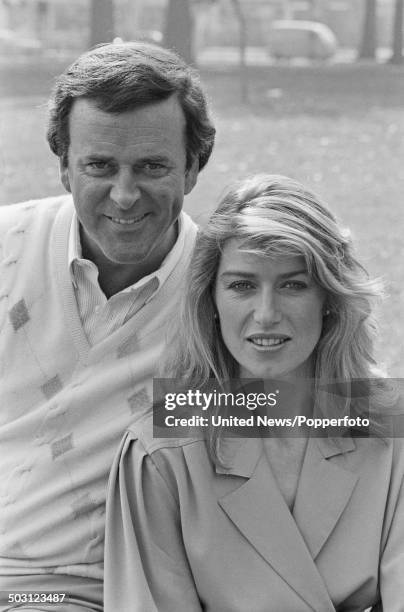 English newsreader and television presenter Selina Scott posed with Irish broadcaster Terry Wogan in London on 29th September 1985.