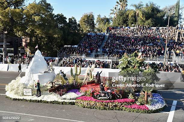 The Kiehl's float participates in the 127th Tournament of Roses Parade presented by Honda on January 1, 2016 in Pasadena, California.