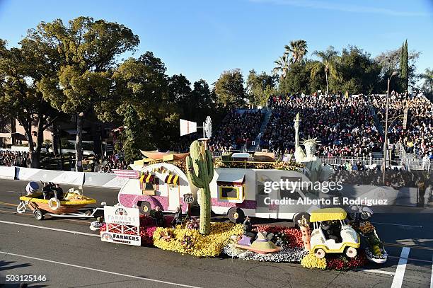 The Farmers Insurance Group float participates in the 127th Tournament of Roses Parade presented by Honda on January 1, 2016 in Pasadena, California.