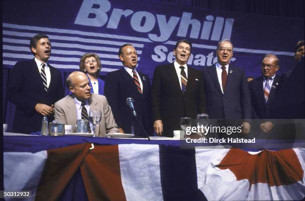 Rep. William W. Cobey Jr., Sen. John P. East, Mrs. James T. Broyhill, Sen. Cand. Rep. James T. Broyhill, US Pres. Ronald W. Reagan, Sen. Jesse A....