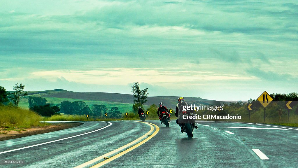 Bikes under rain.