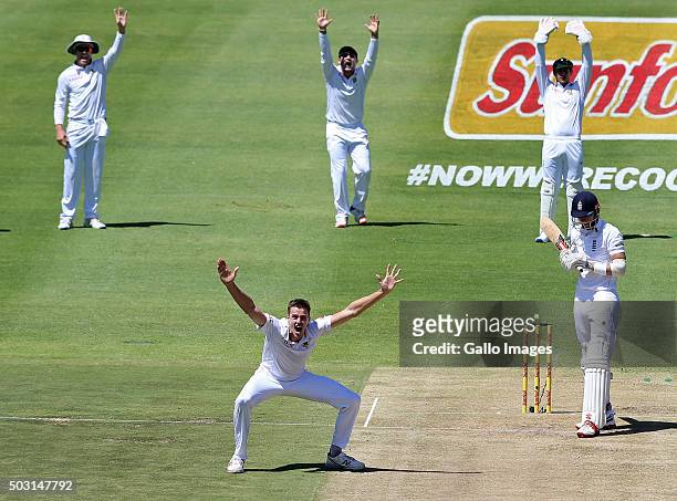 Morne Morkel of the Proteas appeals for LBW against Alex Hales of England during day 1 of the 2nd Test match between South Africa and England at PPC...