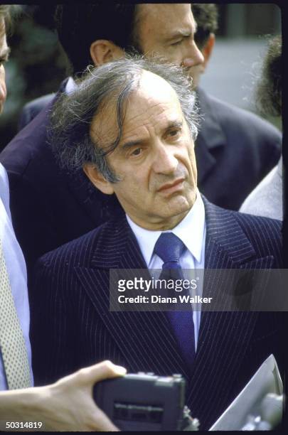 Jewish Leader/Author Elie Wiesel after meeting with White House Chief of Staff Regan.