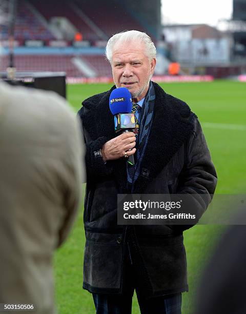 Joint Chairman David Gold is interviewed prior to the Barclays Premier League match between West Ham United and Liverpool at Boleyn Ground on January...