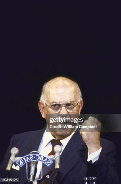 South African President Pieter Willem Botha addressing the Natal provincial congress for National Party.