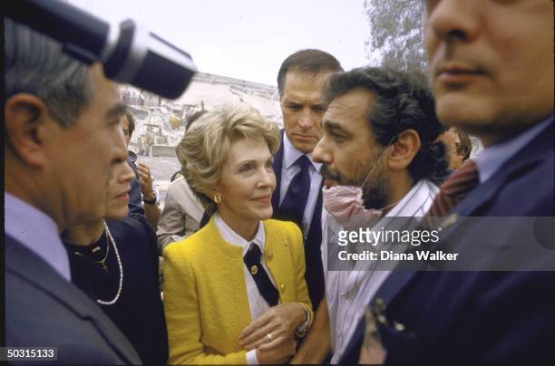 First Lady Nancy Reagan with US Amb. To Mexico John Gavin and Mexican First Lady Paloma Cordero Tapia speaking with opera star Placido Domingo who is...