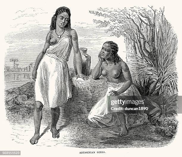 abyssinian girls - ethiopian people stock illustrations