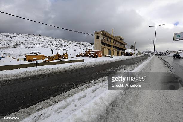 General view of Bhamdoun town at Mount Lebanon after snowfall in Beirut, Lebanon on January 2, 2016.