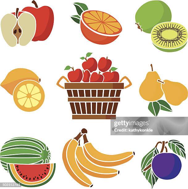 various fruits icon set - fruit stall stock illustrations