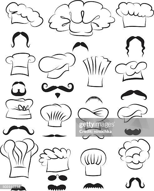 stockillustraties, clipart, cartoons en iconen met chef faces - traditionele koksmuts