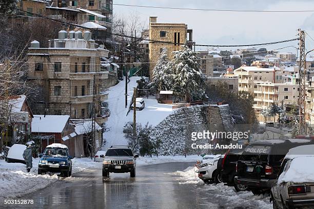 General view of Bhamdoun town at Mount Lebanon after snowfall in Beirut, Lebanon on January 2, 2016.