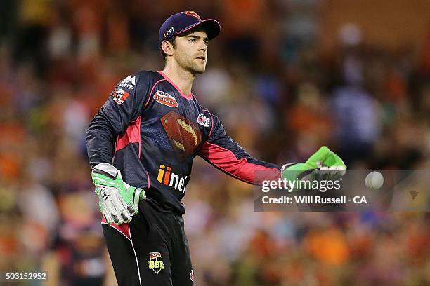 Ryan Carters of the Sixers fields during the Big Bash League match between Perth Scorchers and Sydney Sixers at WACA on January 2, 2016 in Perth,...