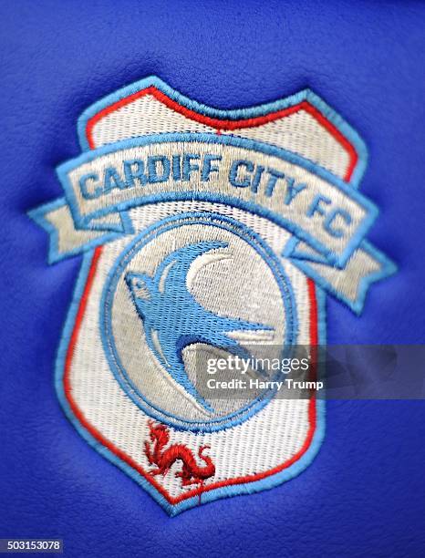 Detailed view of a Cardiff City badge during the Sky Bet