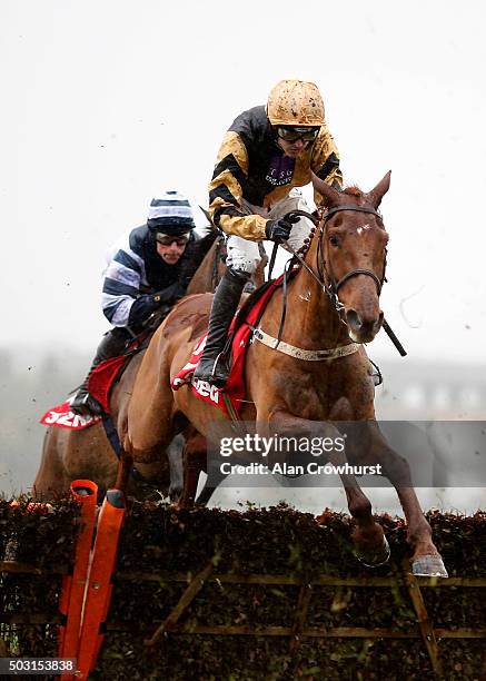 Ruby Walsh riding Yorkhill on their way to winning The 32Red Tolworth Novices' Hurdle Race at Sandown racecourse on January 02, 2016 in Esher,...