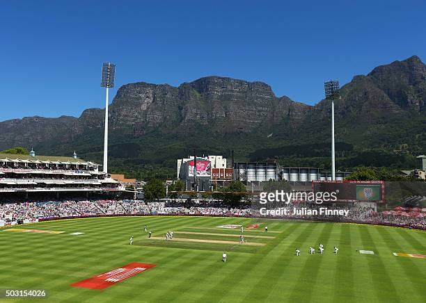 General view during day one of the 2nd Test at Newlands Stadium on January 2, 2016 in Cape Town, South Africa.