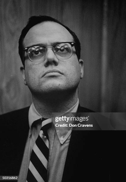 James P. McFadden, publisher of NATIONAL REVIEW, after meeting with Mme. Ngo Dinh Nhu at the Beverly Wilshire Hotel.