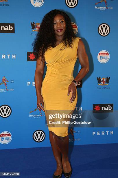 Serena Williams arrives at the 2016 Hopman Cup Player Party at Perth Crown on January 2, 2016 in Perth, Australia.