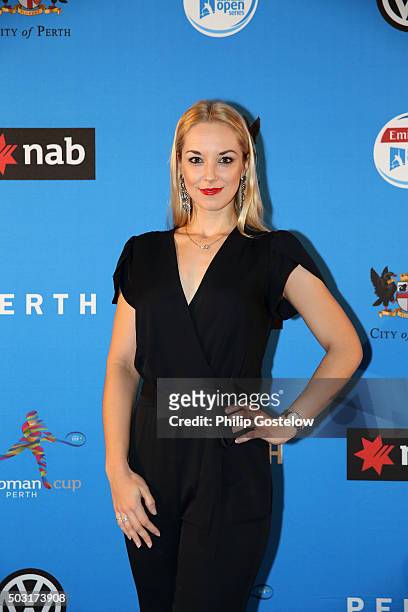 Sabine Lisicki arrive at the 2016 Hopman Cup Player Party at Perth Crown on January 2, 2016 in Perth, Australia.