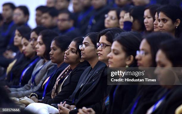 Young Officer Trainees of the 67th Batch of the Indian Revenue Service during the interaction with Finance Minister Arun Jaitley to maintain absolute...
