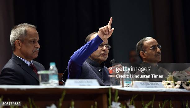 Finance Minister Arun Jaitley addresses the young Officer Trainees of the 67th Batch of the Indian Revenue Service to maintain absolute standards of...