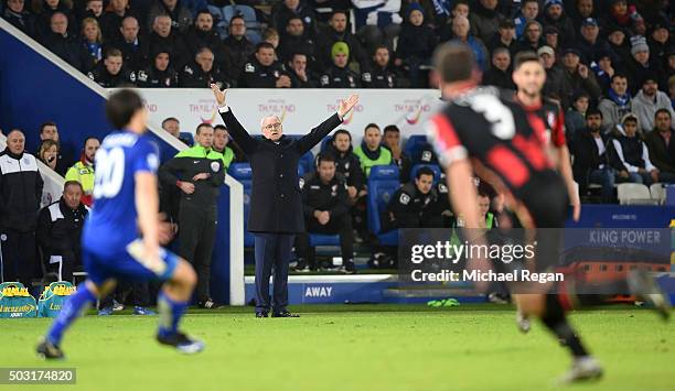 Claudio Ranieri Manager of Leicester City gestures during the Barclays Premier League match between Leicester City and Bournemouth at The King Power...