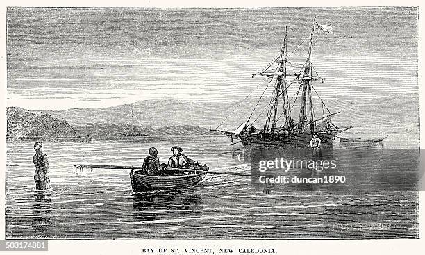 stockillustraties, clipart, cartoons en iconen met bay of st vincent - rowboat