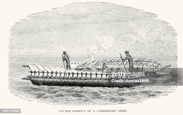 stockillustraties, clipart, cartoons en iconen met double canoe - polynesische etniciteit