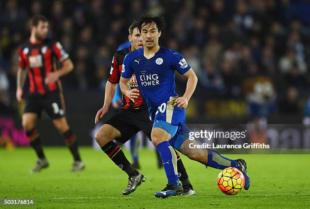Shinji Okazaki of Leicester City in action during the Barclays Premier League match between Leicester City and Bournemouth at The King Power Stadium...
