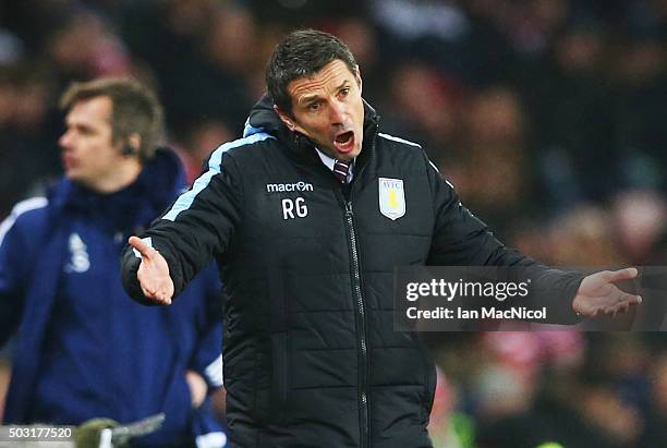 Aston Villa manager Remi Garde reacts during the Barclays Premier League match between Sunderland and Aston Villa at The Stadium of Light on January...