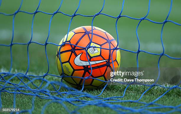 Match ball during the Barclays Premier League match between Everton and Stoke City at Goodison Park on December 28, 2015 in Liverpool, England.