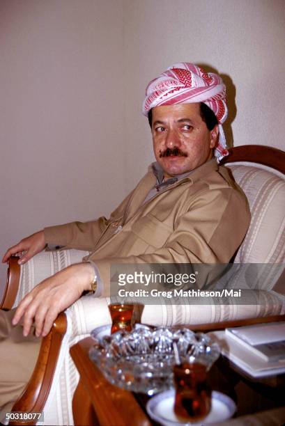 Kurdish leader of the KDP Massoud Barzani sits in his moutain top home overlooking the city of Erbil. The Kurds are located within the northern area...