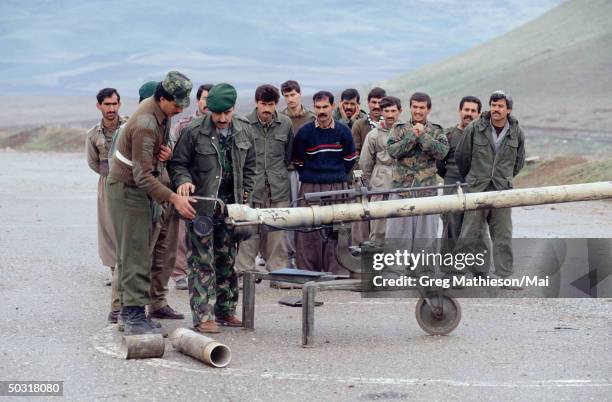 Kurd military Peshmerga training on a US made 106mm recoiless rifle.. The Kurds are located within the northern area of Iraq protected in part by the...