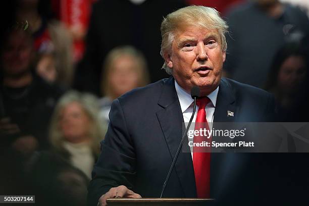 Republican presidential frontrunner Donald Trump speaks at the Mississippi Coast Coliseum on January 2, 2016 in Biloxi, Mississippi. Trump, who has...