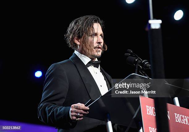Actor Johnny Depp accepts the Desert Palm Achievement Award onstage at the 27th Annual Palm Springs International Film Festival Awards Gala at Palm...