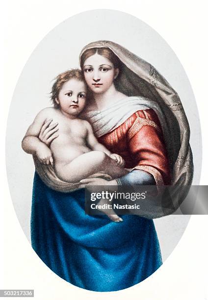 sistine madonna - religious illustration stock illustrations