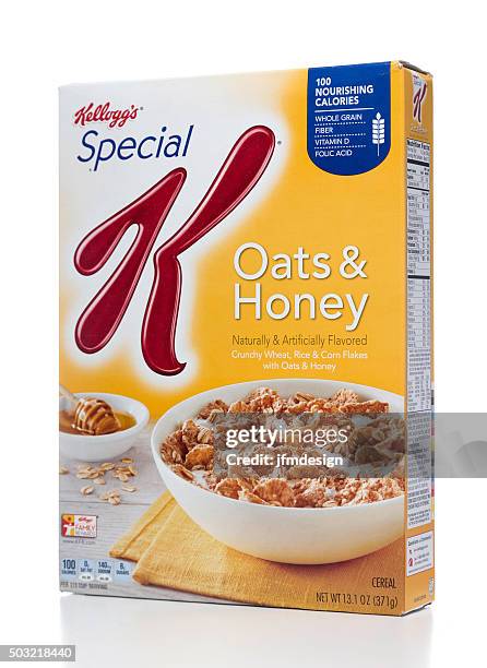 kellogg's special oats & honey cereal box - cereal box stockfoto's en -beelden