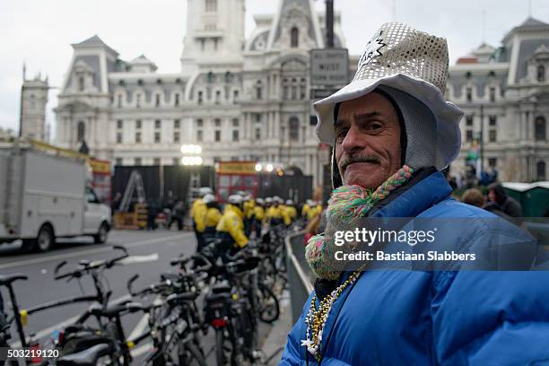 protest attemts to disrupt traditional mummers parade - mummers parade stock pictures, royalty-free photos & images