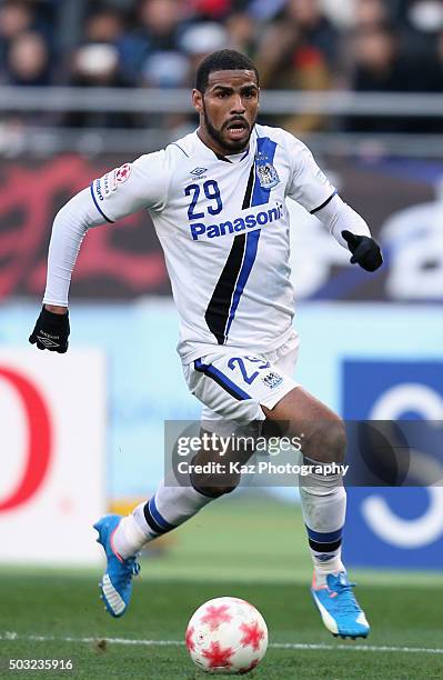 Patric of Gamba Osaka in action during the 95th Emperor's Cup final between Urawa Red Diamonds and Gamba Osaka at Ajinomoto Stadium on January 1,...