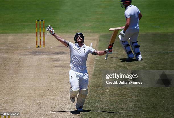 Ben Stokes of England celebrates his double century during day two of the 2nd Test at Newlands Stadium on January 3, 2016 in Cape Town, South Africa.