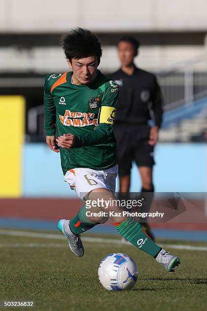 Toshiyuki Kitajo of Aomori Yamada in action during the 94th All Japan High School Soccer Tournament second round match between Aomori Yamada and...