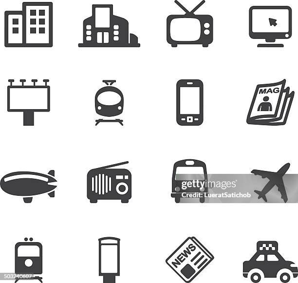 advertising media silhouette icons | eps10 - billboard stock illustrations