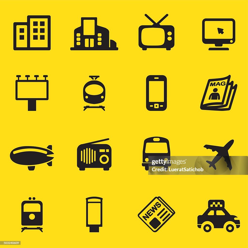Advertising Media Yellow Silhouette icons| EPS10