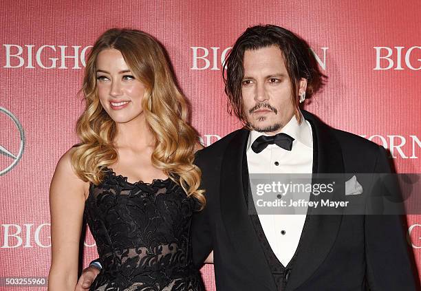 Actress Amber Heard and actor Johnny Depp attend the 27th Annual Palm Springs International Film Festival Awards Gala at Palm Springs Convention...