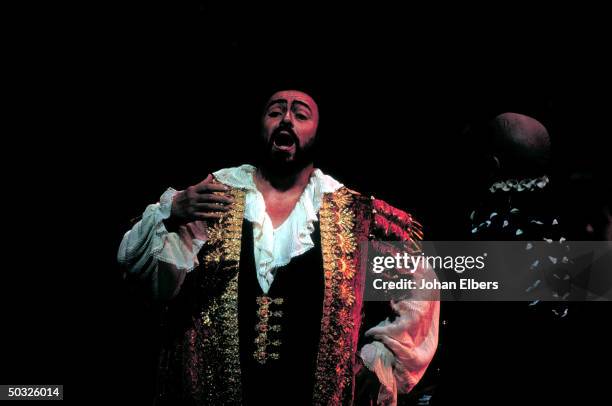 Tenor Luciano Pavarotti as the Duke of Mantua in Verdi's Rigoletto on stage at the Metropolitan Opera.