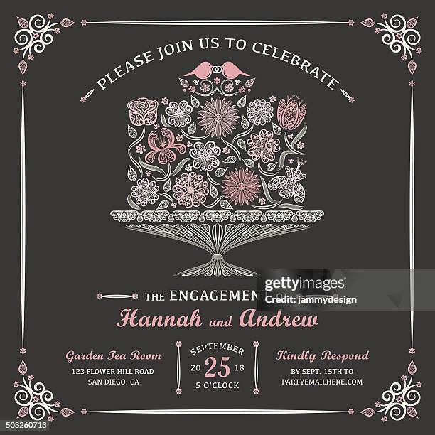 engagement kuchen einladung mit - wedding card stock-grafiken, -clipart, -cartoons und -symbole