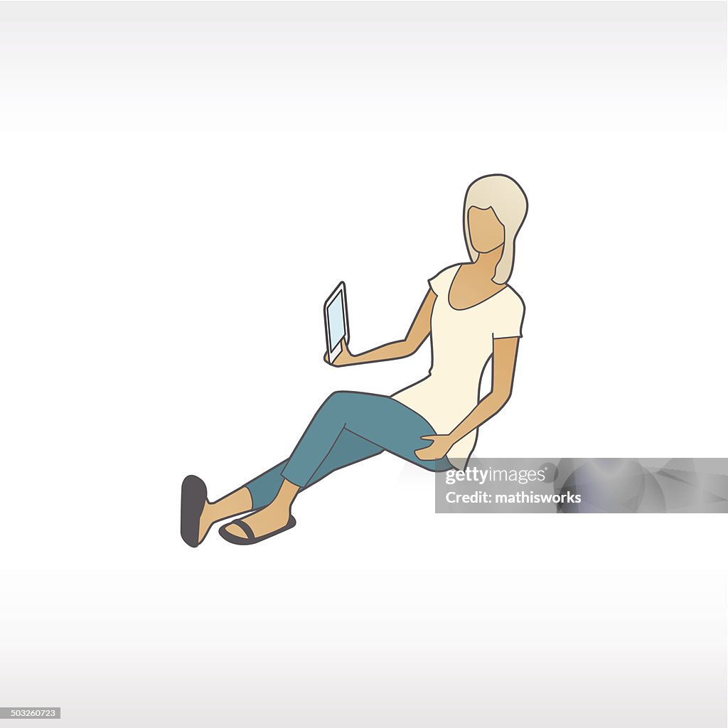 Reclining Woman With Tablet Illustration