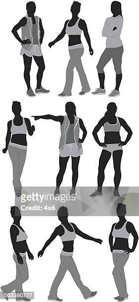 ilustrações, clipart, desenhos animados e ícones de mulher em roupas de ginástica - sutiã para esportes