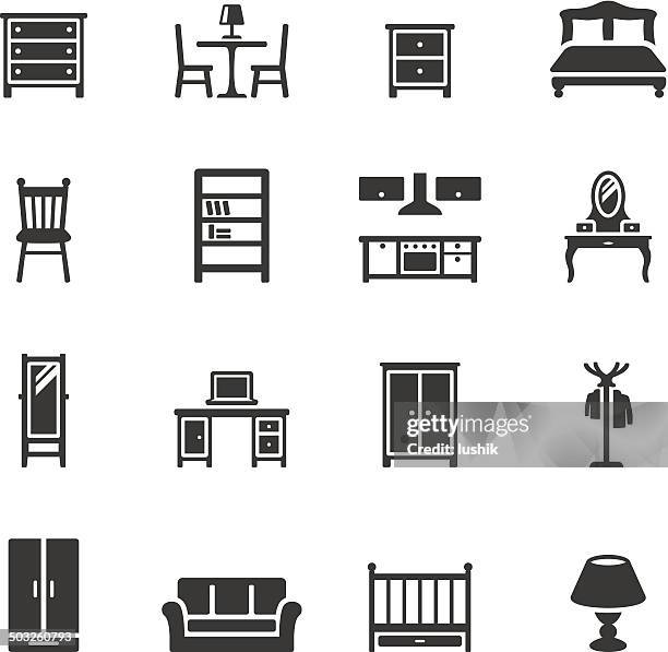 ilustraciones, imágenes clip art, dibujos animados e iconos de stock de soulico iconos de muebles - fourniture de bureau