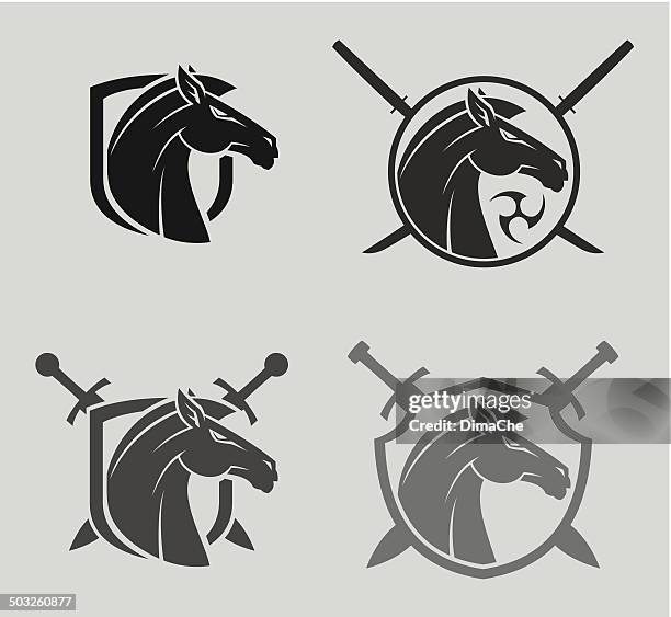 bildbanksillustrationer, clip art samt tecknat material och ikoner med horse head mascot - mustang wild horse