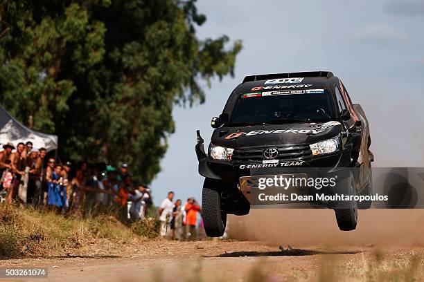 Vladimir Vasilyev of Russia and Konstantin Zhiltsov of Russia in the TOYOTA HILUX for G-ENERGY TEAM compete in the Dakar Rally Prologue on January 2,...